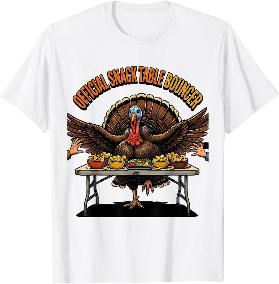 Men's Official Snack Table Bouncer Funny Turkey Family T-Shirt - White
