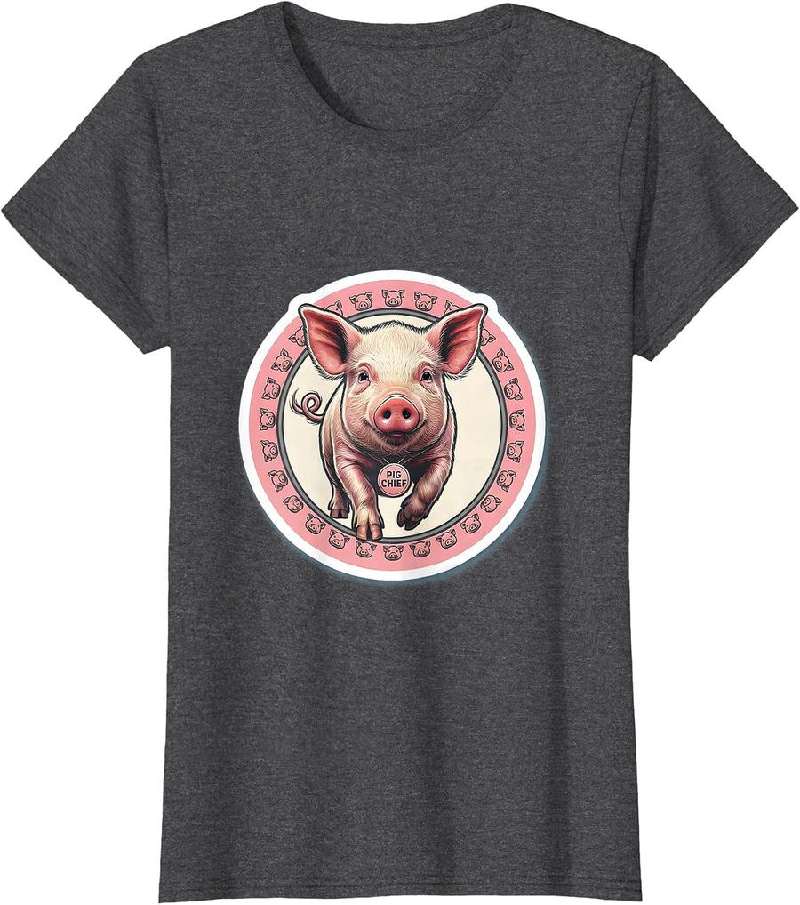Women's Pig Chief Funny Pig Lover Halloween Costume Humor T-Shirt - Dark Heather Grey