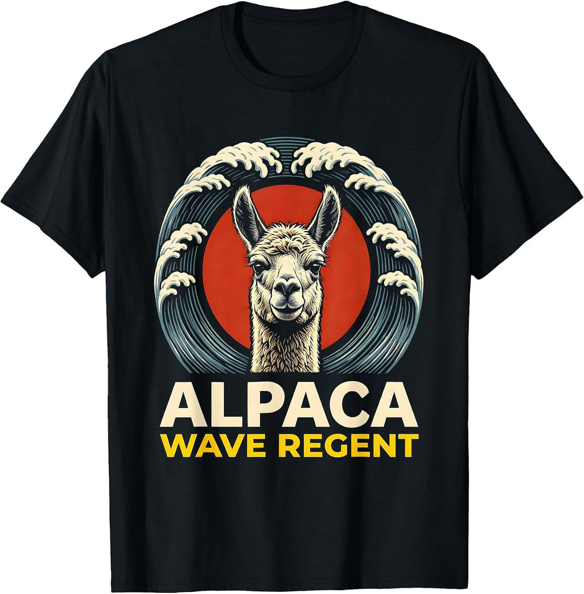 Men's Alpaca Wave Regent Stencil Graphic Funny Animal Lover Pet T-Shirt - Black