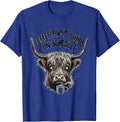 Coffee First, Chaos On Schedule Funny Highland Cow Coffee T-Shirt - Royal Blue