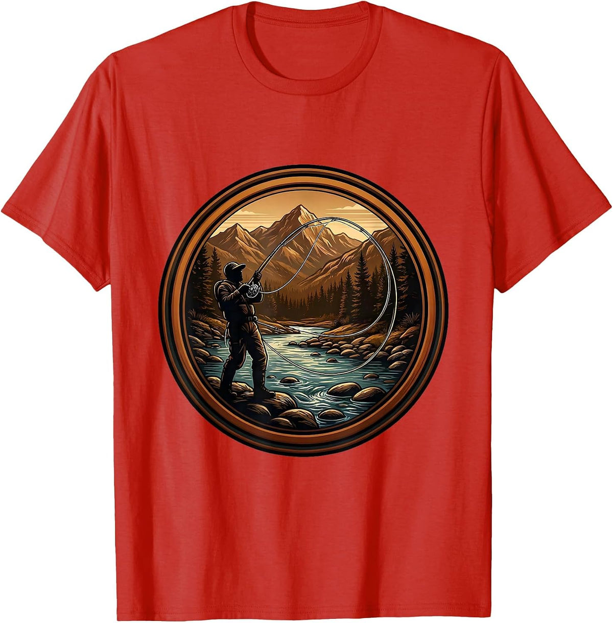 Men's Fly Fisherman Casting Wide Arc Loop Graphic T-Shirt - Red