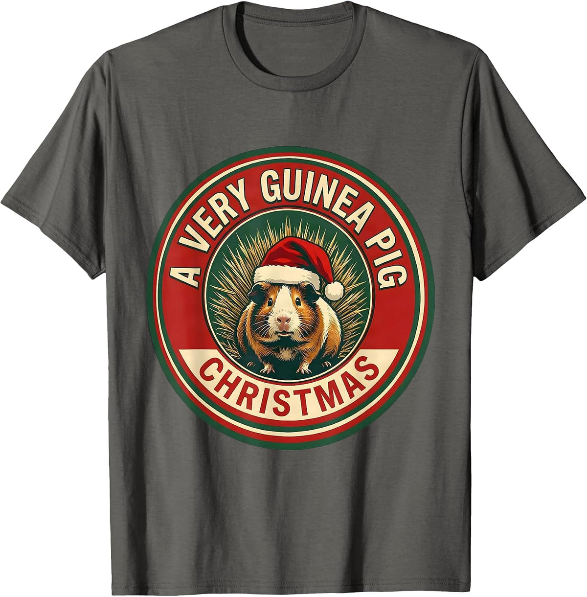A Very Guinea Pig Christmas Funny Santa Hat Pet Lover Gift T-Shirt - Asphalt Grey