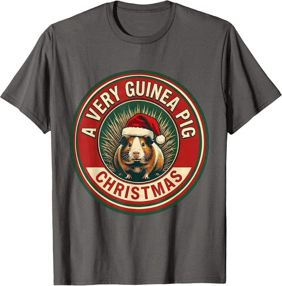 A Very Guinea Pig Christmas Funny Santa Hat Pet Lover Gift T-Shirt - Asphalt Grey