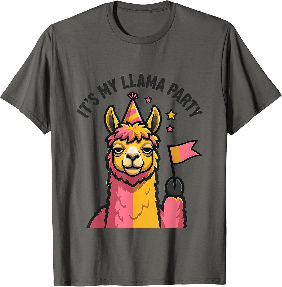 It's My Llama Party Funny Llama Lover Birthday Gift T-Shirt - Asphalt Grey