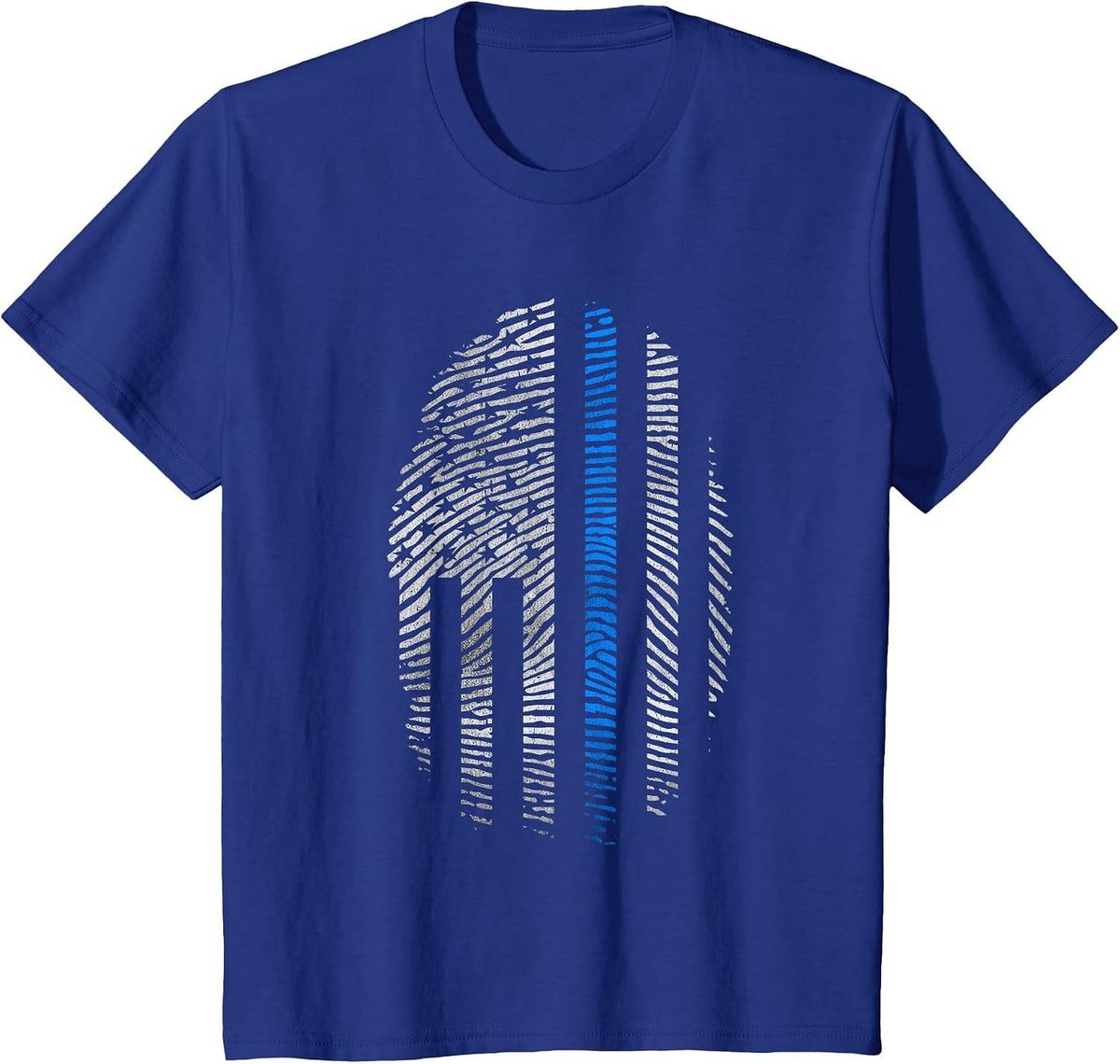Law Enforcement Blue Line USA Flag T-Shirt Fingerprint Tee T-Shirt - Royal Blue