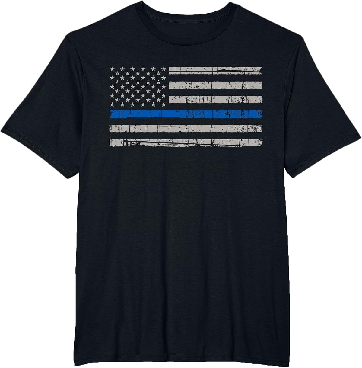 Thin Blue Line American Flag T Shirt Law Enforcement Leo T-Shirt - Black
