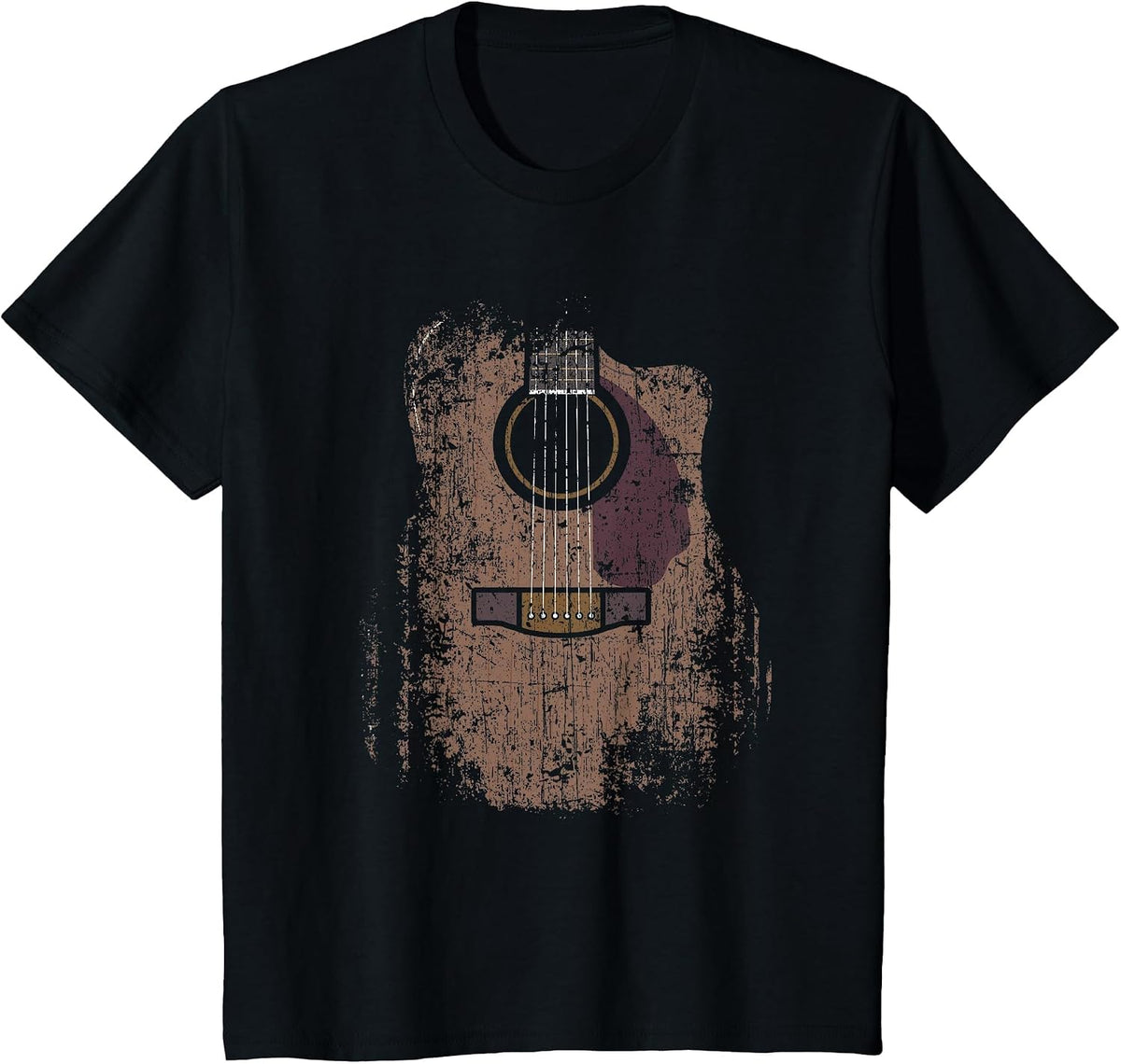 Distressed Acoustic Guitar Vintage Player Rock & Roll Music T-Shirt - Black