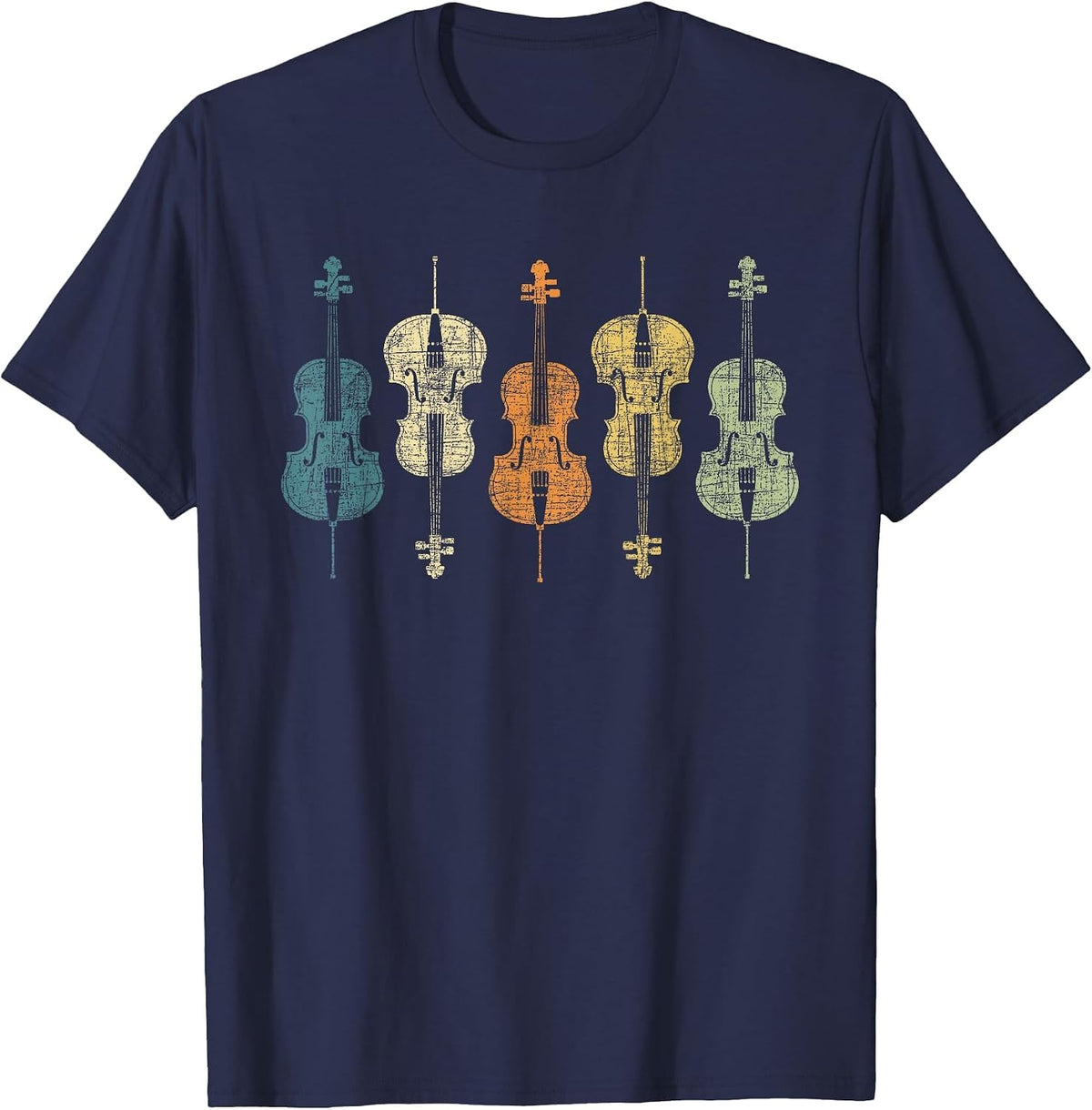 Retro Vintage Cello Player Cellist Musician Classical Music T-Shirt - Navy Blue