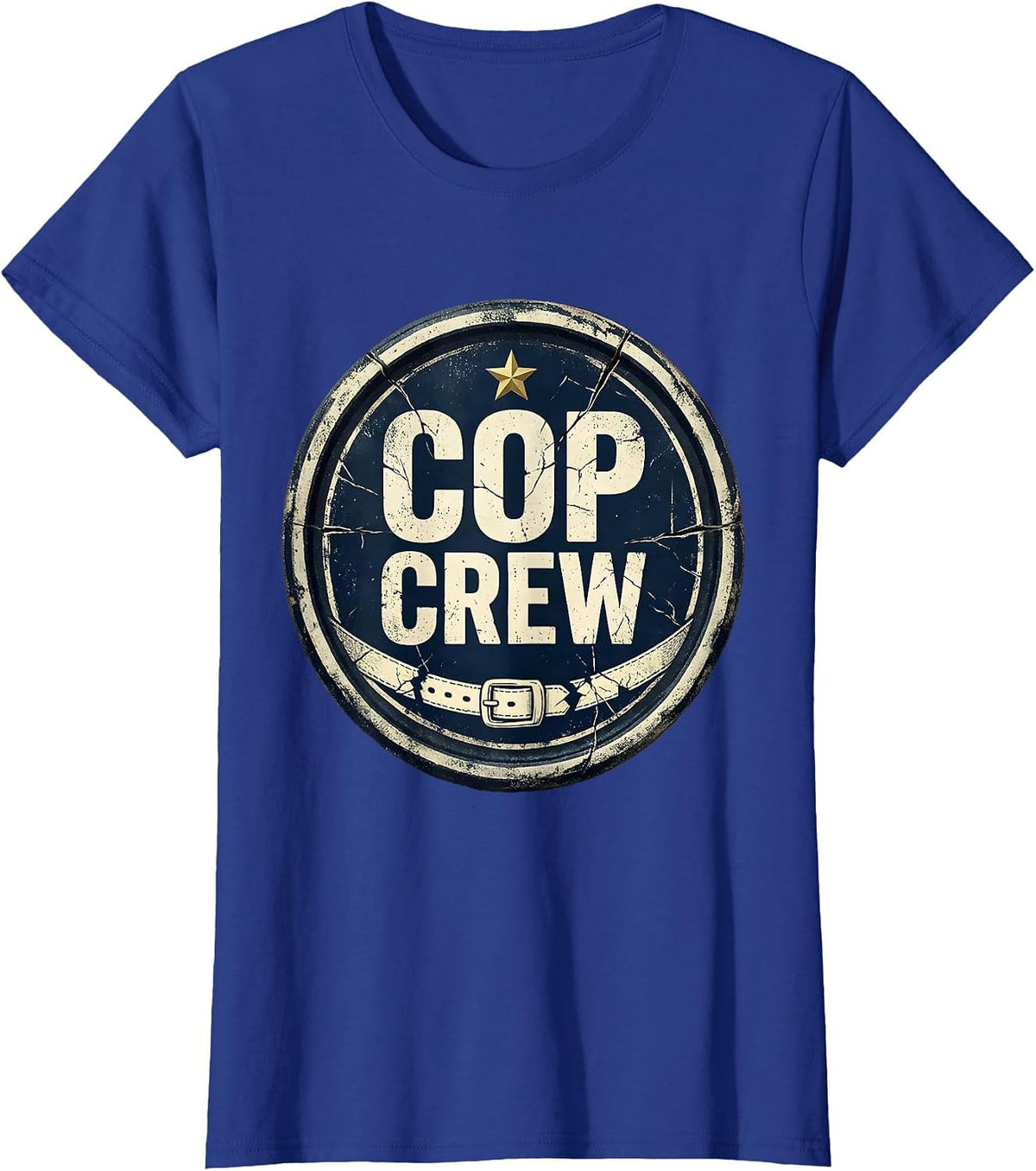 Women's COP CREW Distressed Police Officer Costume Halloween Novelty T-Shirt - Royal Blue