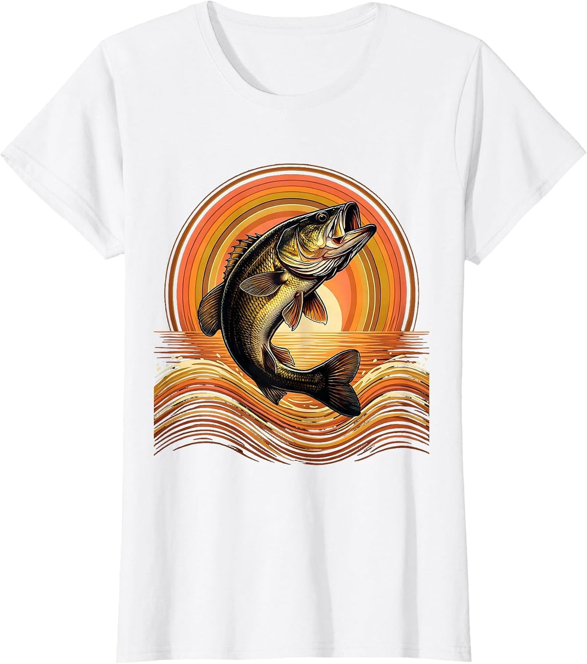 Largemouth Bass Leaping Water Splash Fishing T-Shirt - White