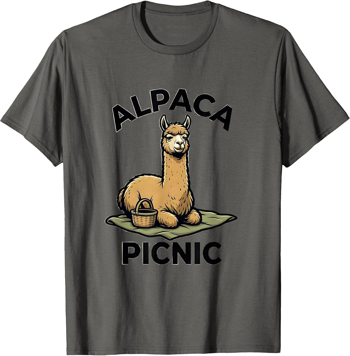 Men's Alpaca Picnic Funny Alpaca Lover Animal Humor Gift T-Shirt - Asphalt Grey