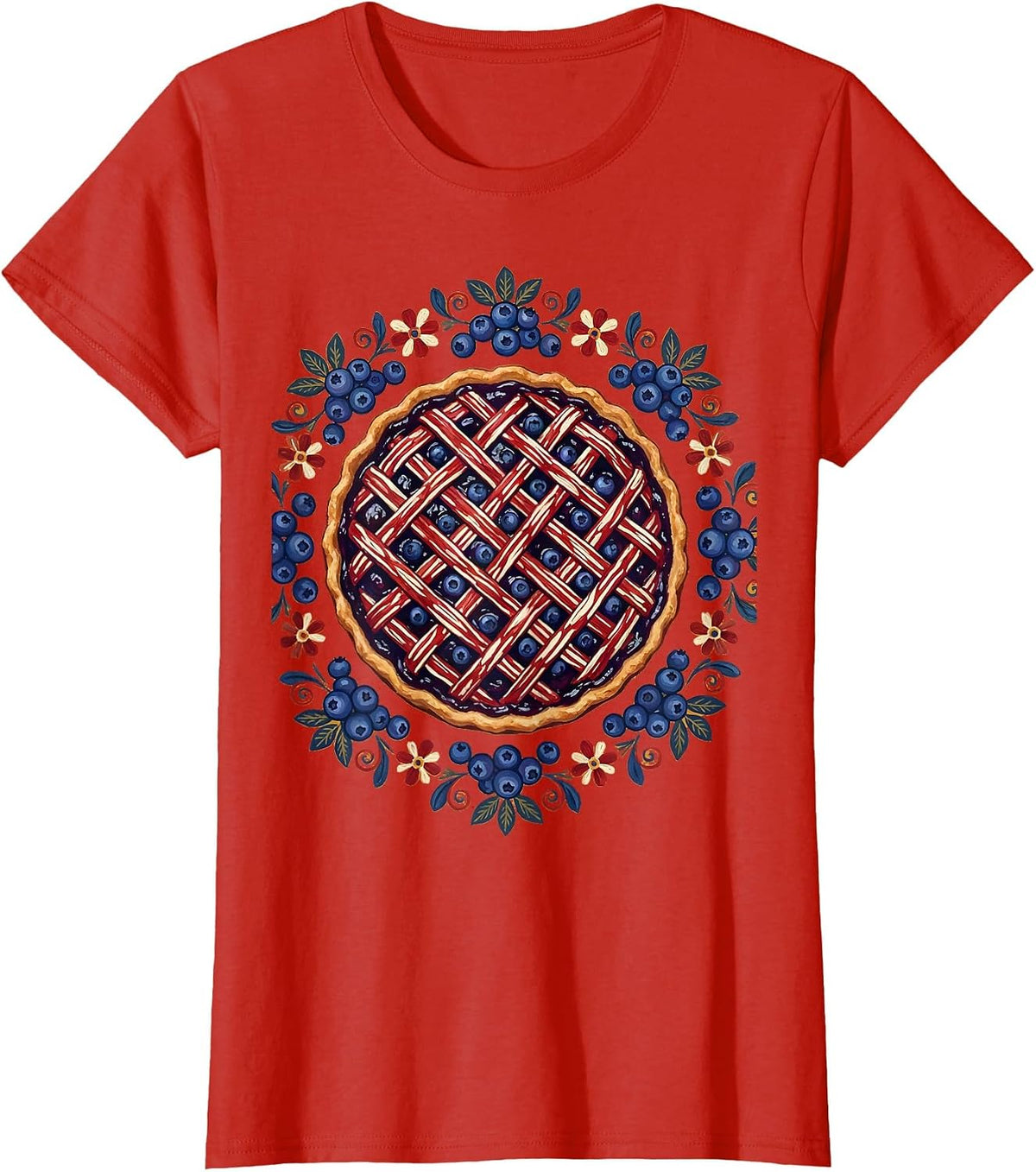 Red White and Blueberry Pie Graphic Tee T-Shirt - Red
