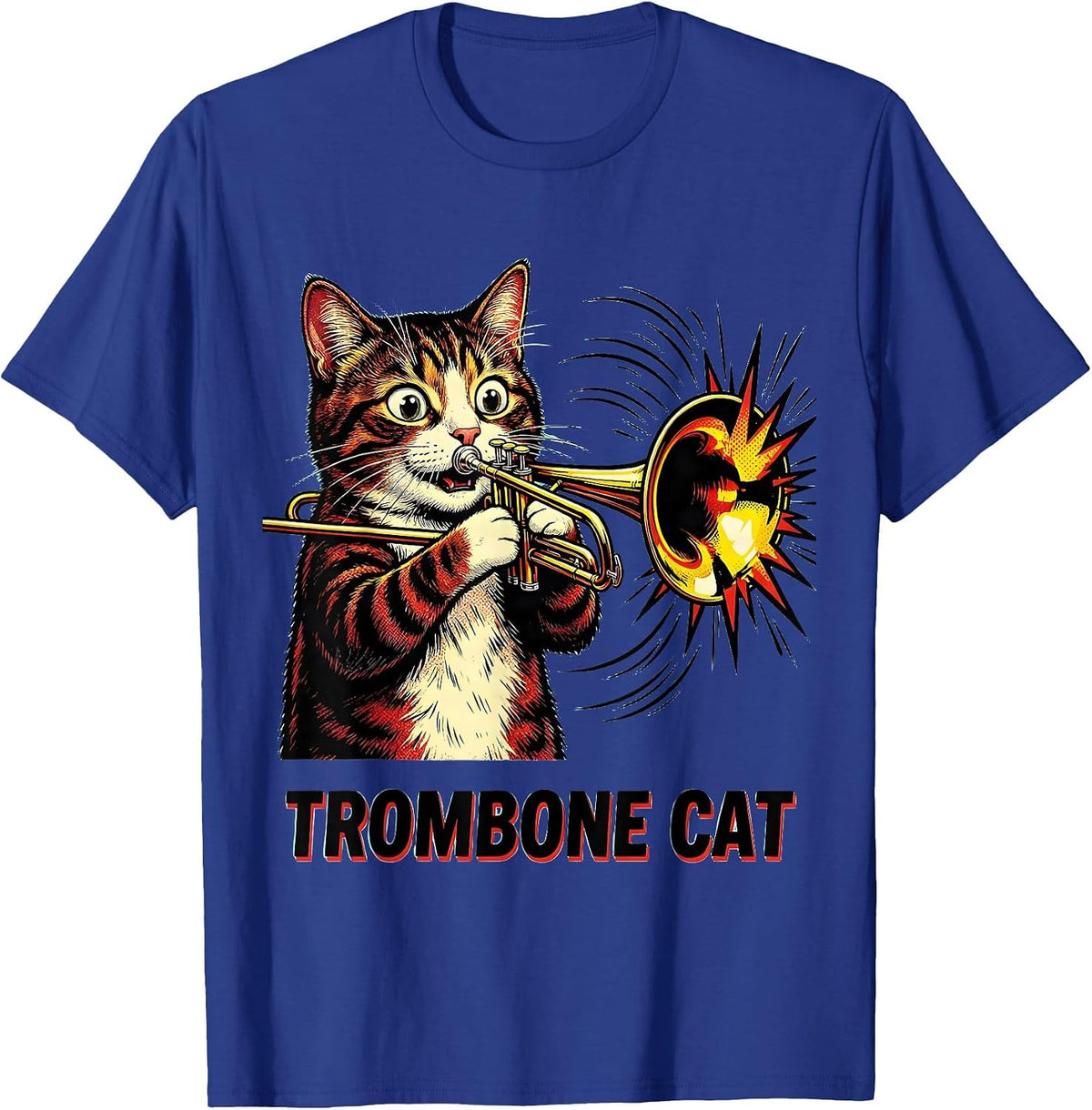Trombone Cat Pop Art Funny Cat Musician Music Teacher Gift T-Shirt - Royal Blue