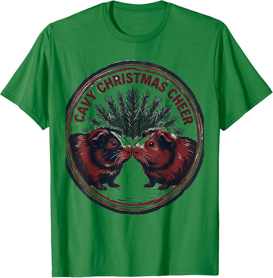 Men's Cavy Christmas Cheer Funny Guinea Pig Lover Holiday T-Shirt - Kelly Green