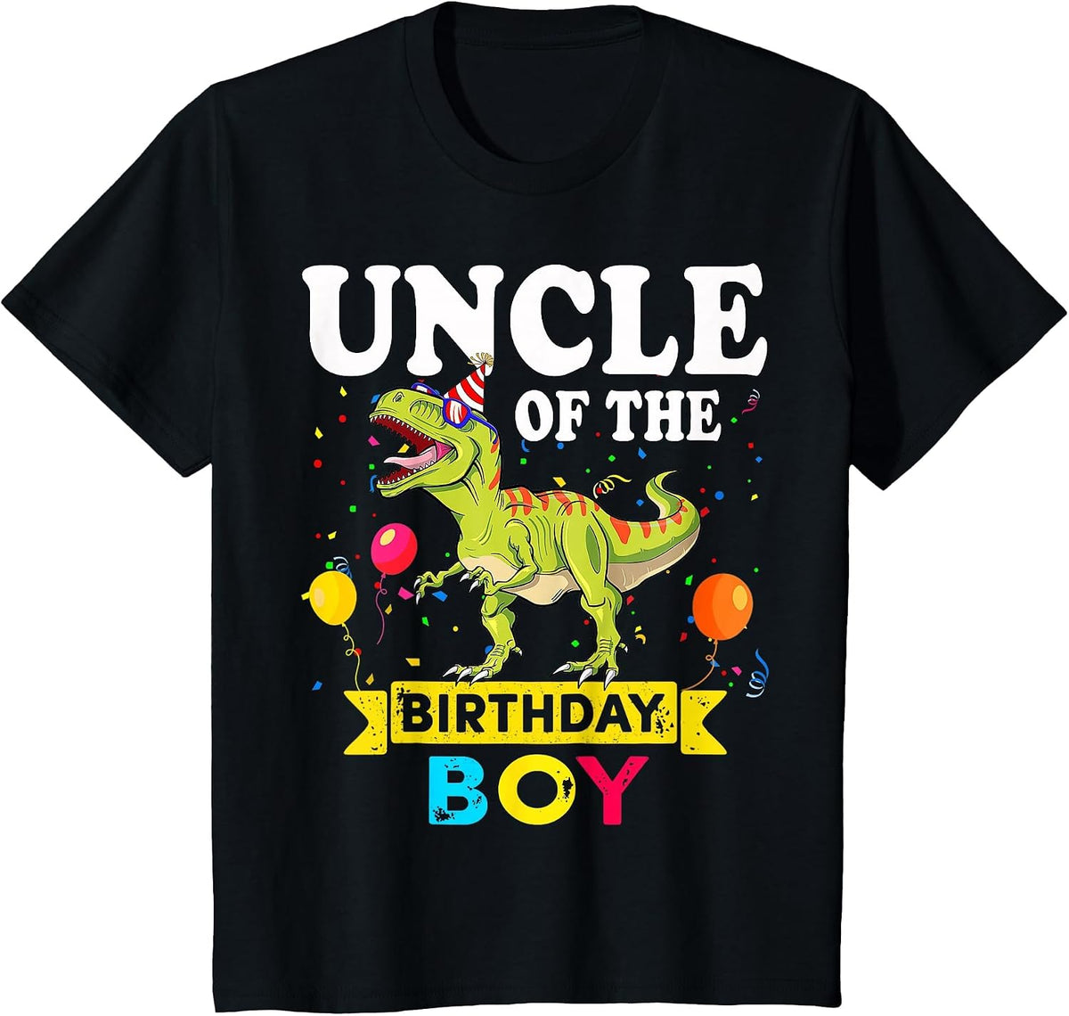 Uncle of The Birthday Boy Dinosaur T-Rex Matching Family T-Shirt - Black