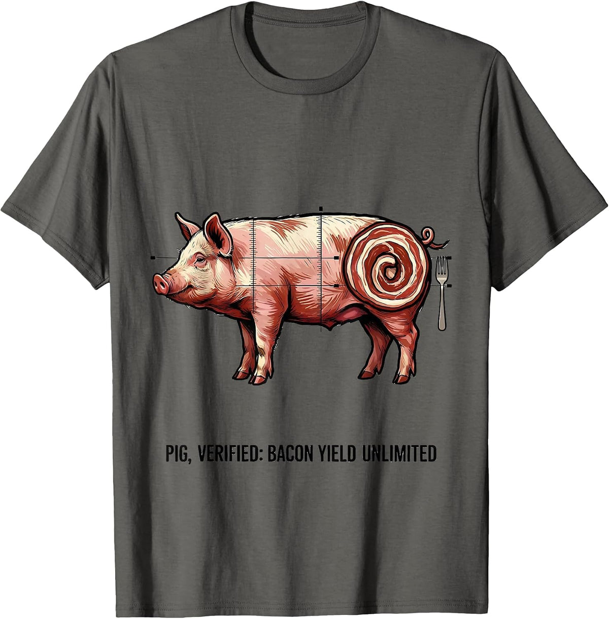 Men's Pig, Verified: Bacon Yield Unlimited Funny Food Lover Gift T-Shirt - Asphalt Grey