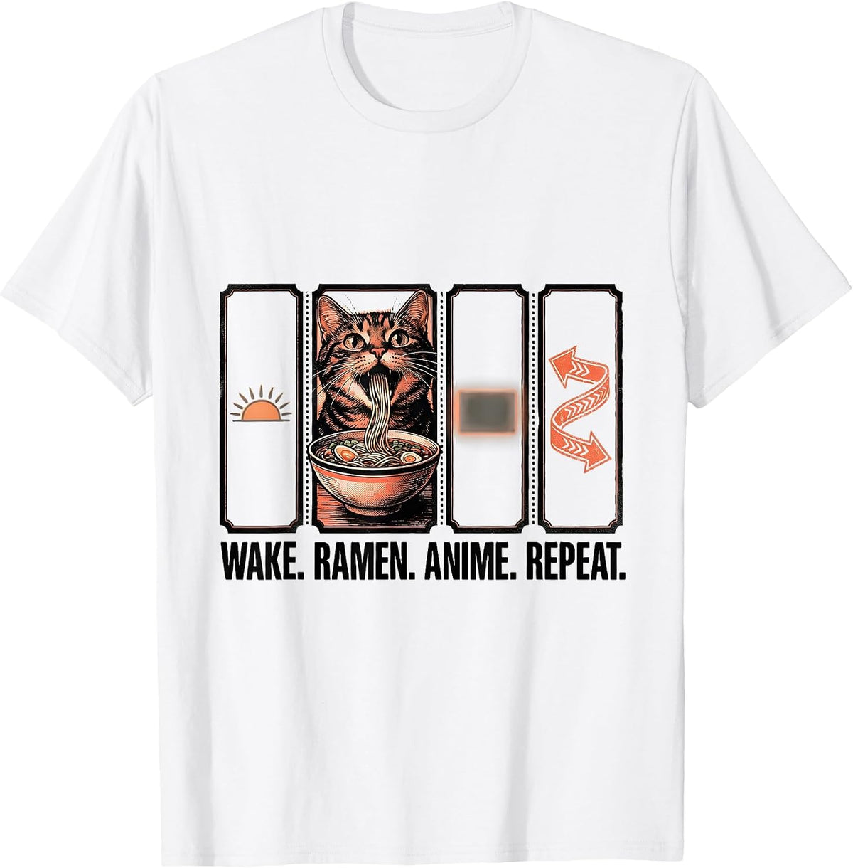Men's Wake. Ramen. Anime. Repeat. Funny Kawaii Cat Anime Gift T-Shirt - White