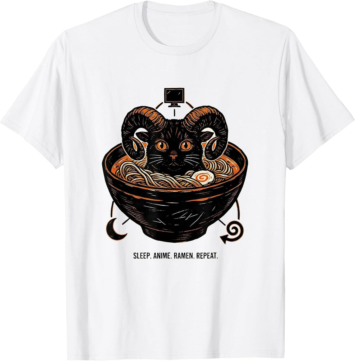 Men's Sleep. Anime. Ramen. Repeat. Funny Kawaii Cat Anime Gift T-Shirt - White