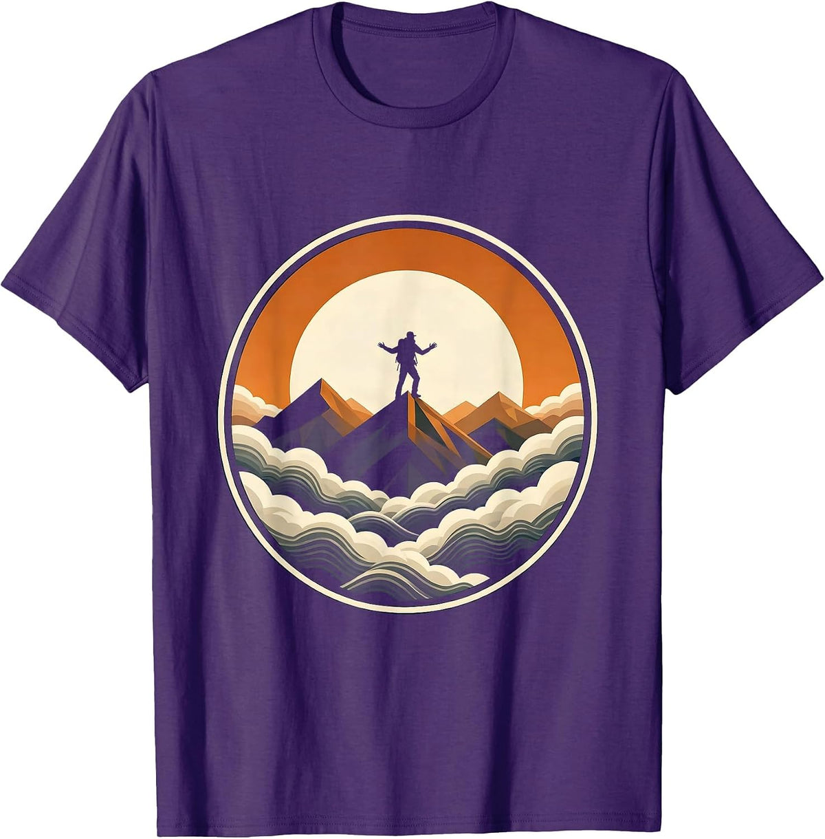 Men's Solo Hiker Above the Clouds Mountain Ridge T-Shirt - Purple