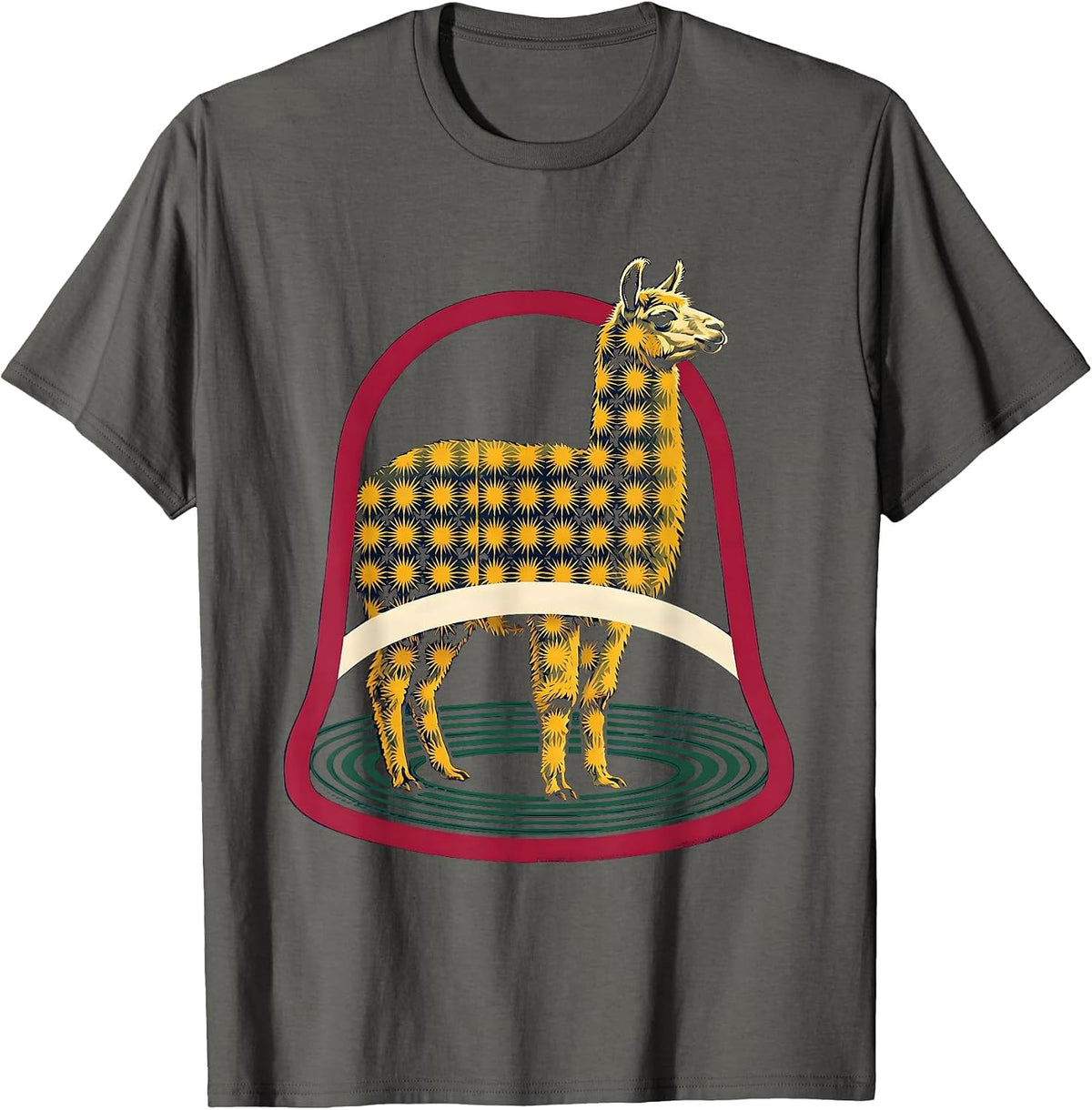 Llama Bell Starburst Christmas Funny Alpaca Lover Humor T-Shirt - Asphalt Grey
