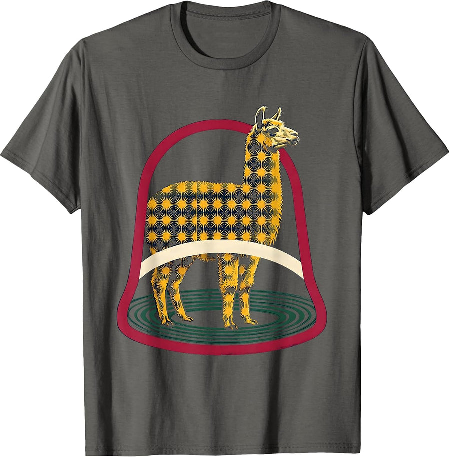Llama Bell Starburst Christmas Funny Alpaca Lover Humor T-Shirt - Asphalt Grey