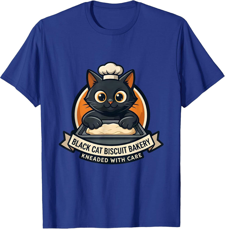 Black Cat Biscuit Bakery Kneaded With Care Cat Lover T-Shirt - Royal Blue