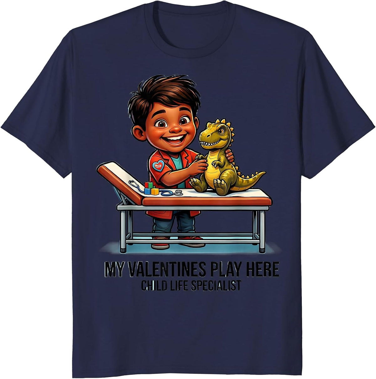 My Valentines Play Here Child Life Specialist Funny T-Shirt - Navy Blue