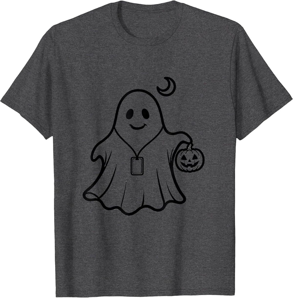 Rounded Ghost Halloween School Counselor Mental Health T-Shirt - Dark Heather Grey