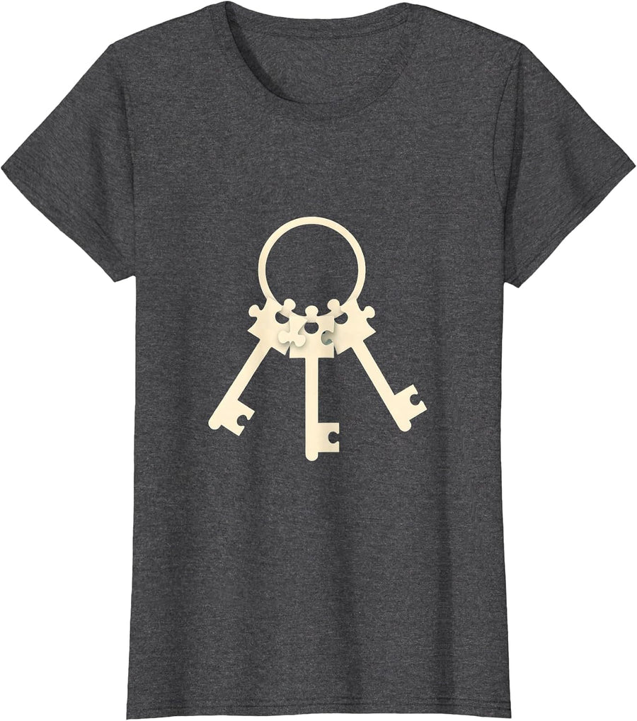 Women's Sped Teacher Puzzle Piece Keys Keyring Graphic T-Shirt - Dark Heather Grey