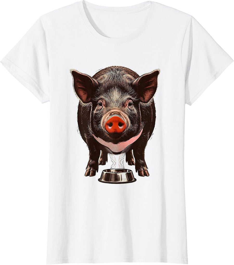Women's Pet Pig Screenprint Poster Cavy Lover Gift T-Shirt - White