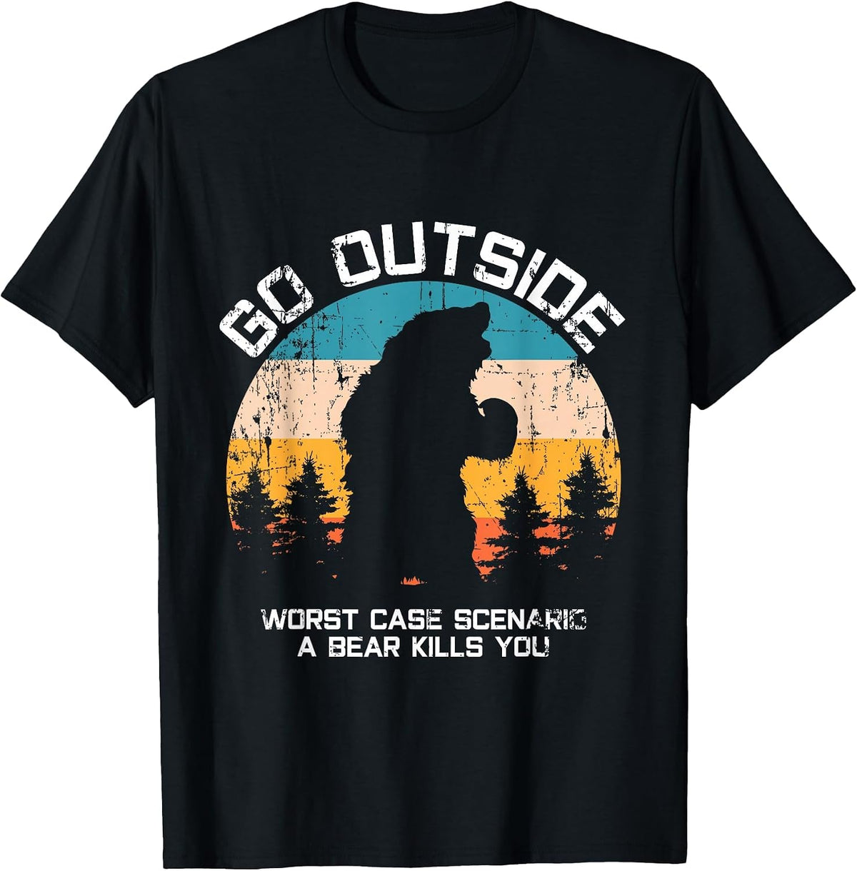 Funny Animal Go Outside Get Eaten By Bear T-Shirt - Black