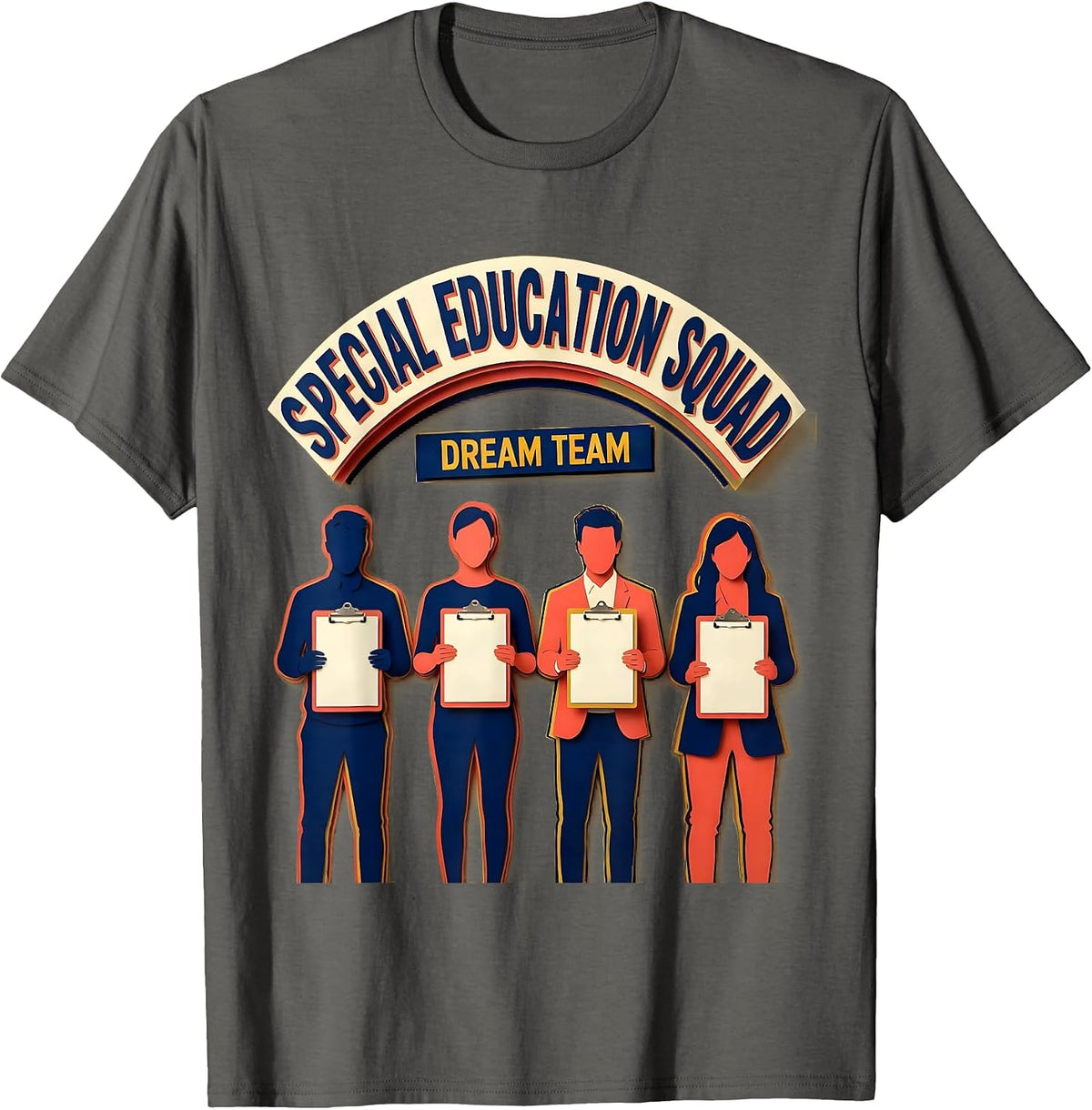 Special Education Squad Dream Team Paper Cutout Teacher T-Shirt - Asphalt Grey