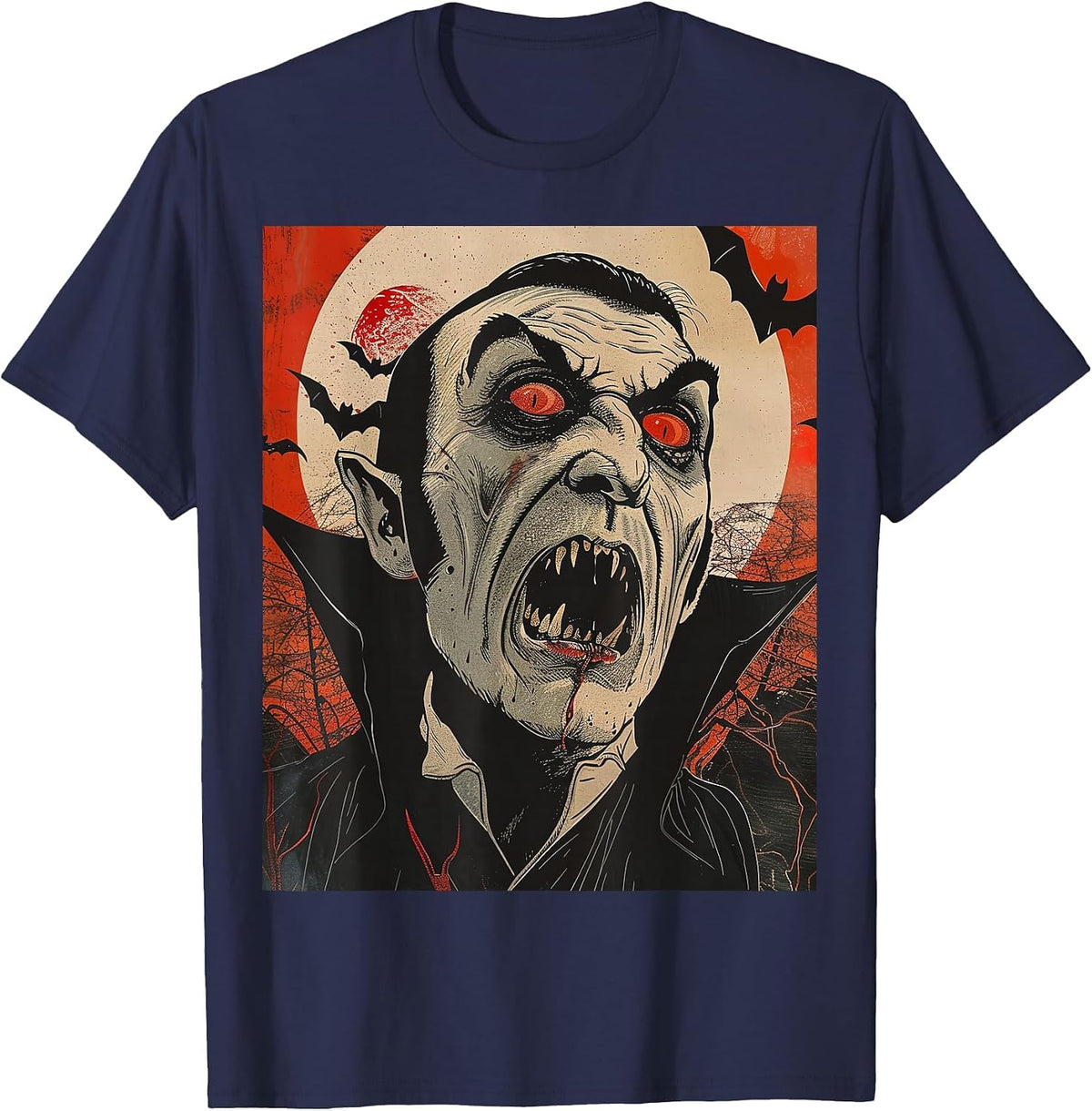 Dracula Vampire Horror Spooky Halloween Costume T-Shirt - Navy Blue