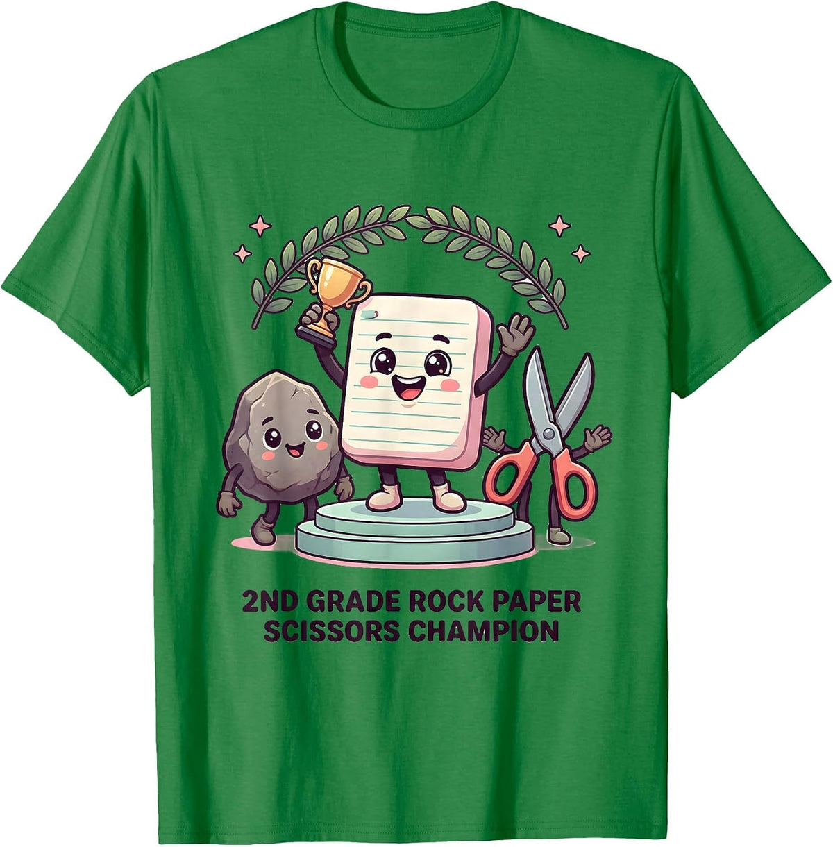 2nd Grade Rock Paper Scissors Champion Cute Kawaii Back T-Shirt, Men, Kelly Green, Large - As Pictured