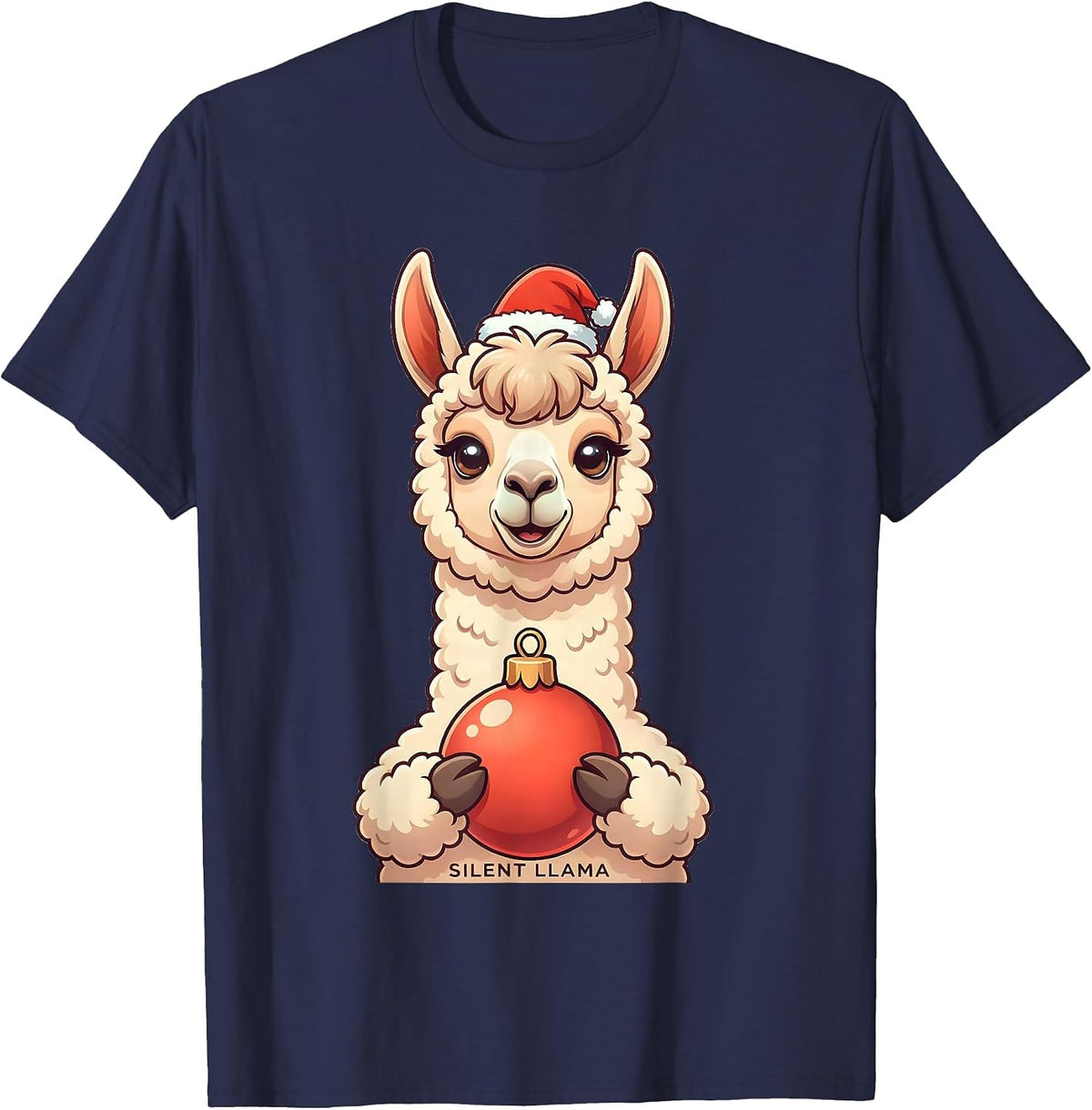 Silent Llama Cute Kawaii Christmas Llama Lover Gift T-Shirt - Navy Blue