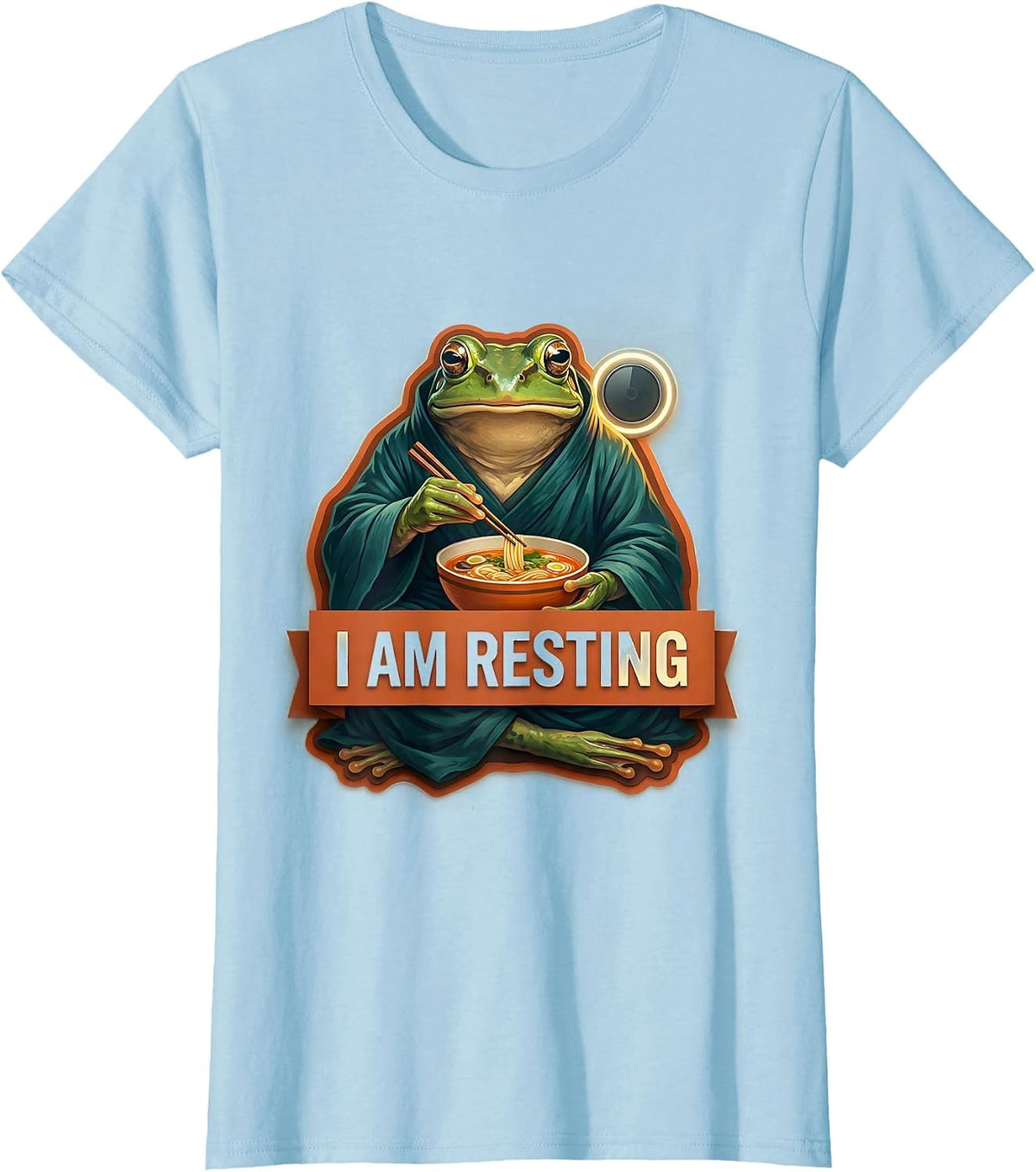 I Am Resting Funny Grumpy Frog Eat Ramen and Scroll Phone T-Shirt - Baby Blue