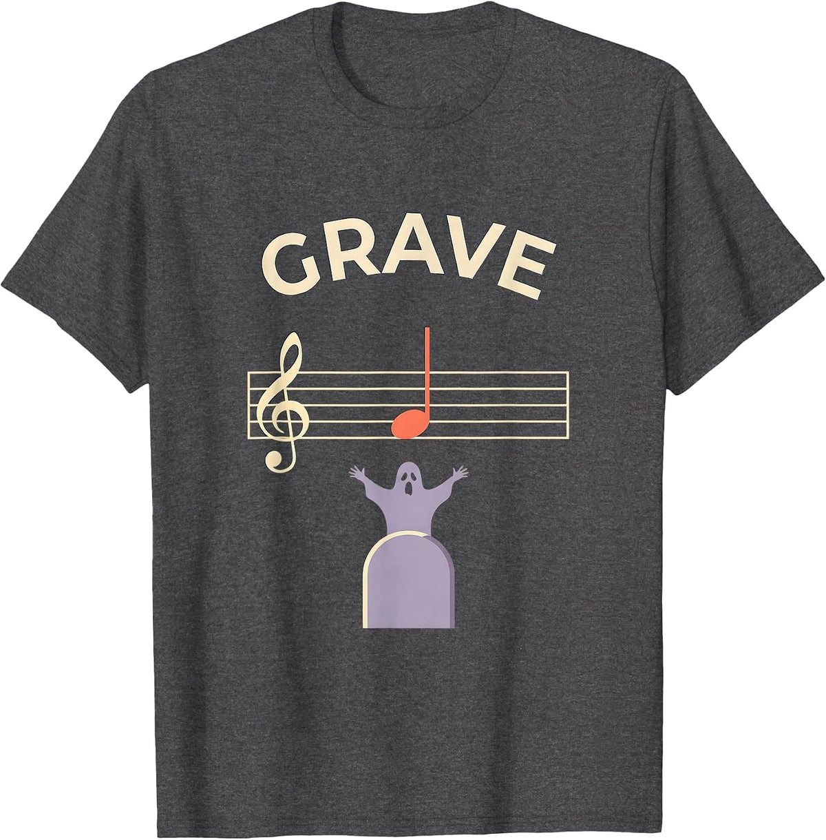 Grave Flat Vector Ghost Musician Music Teacher Halloween T-Shirt - Dark Heather Grey