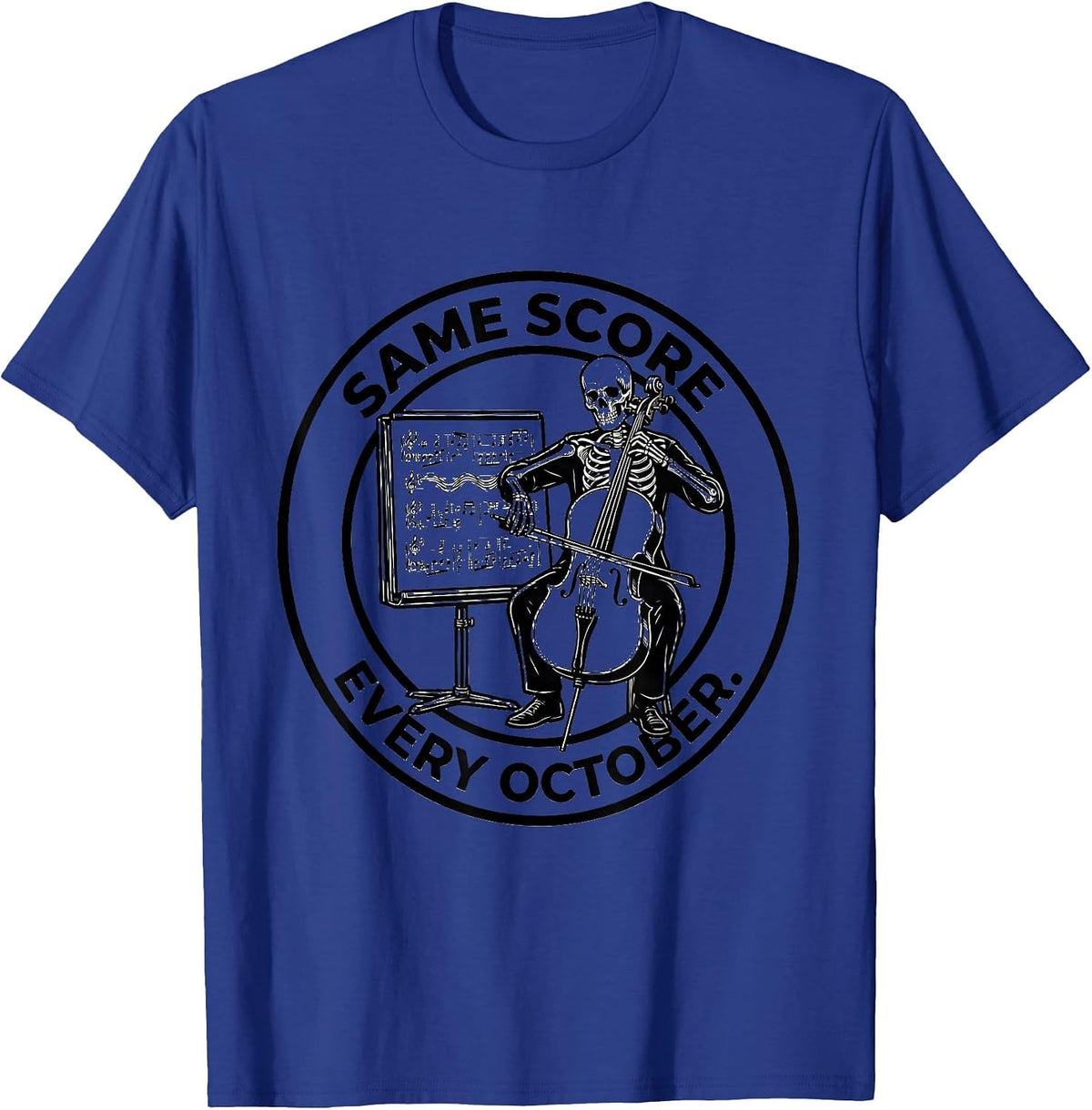Same Score, Every October Whimsical Music Teacher Halloween T-Shirt - Royal Blue