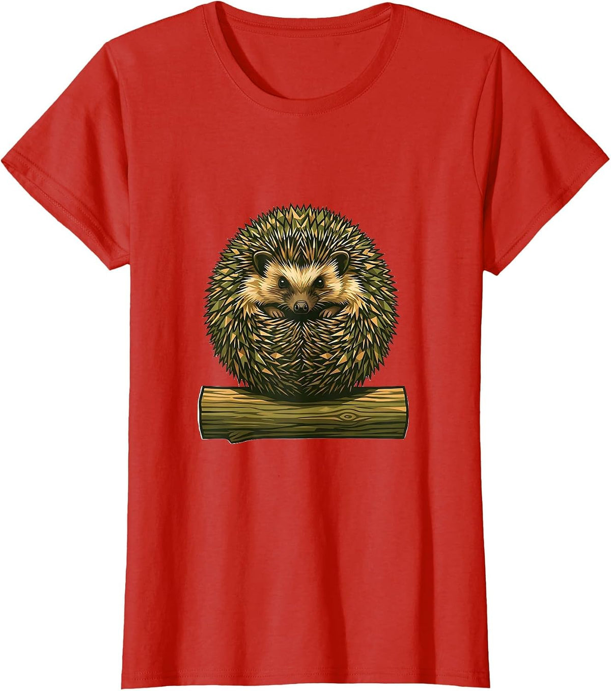 Women's Kids Camo Hedgehog Curled on Log T-Shirt - Red