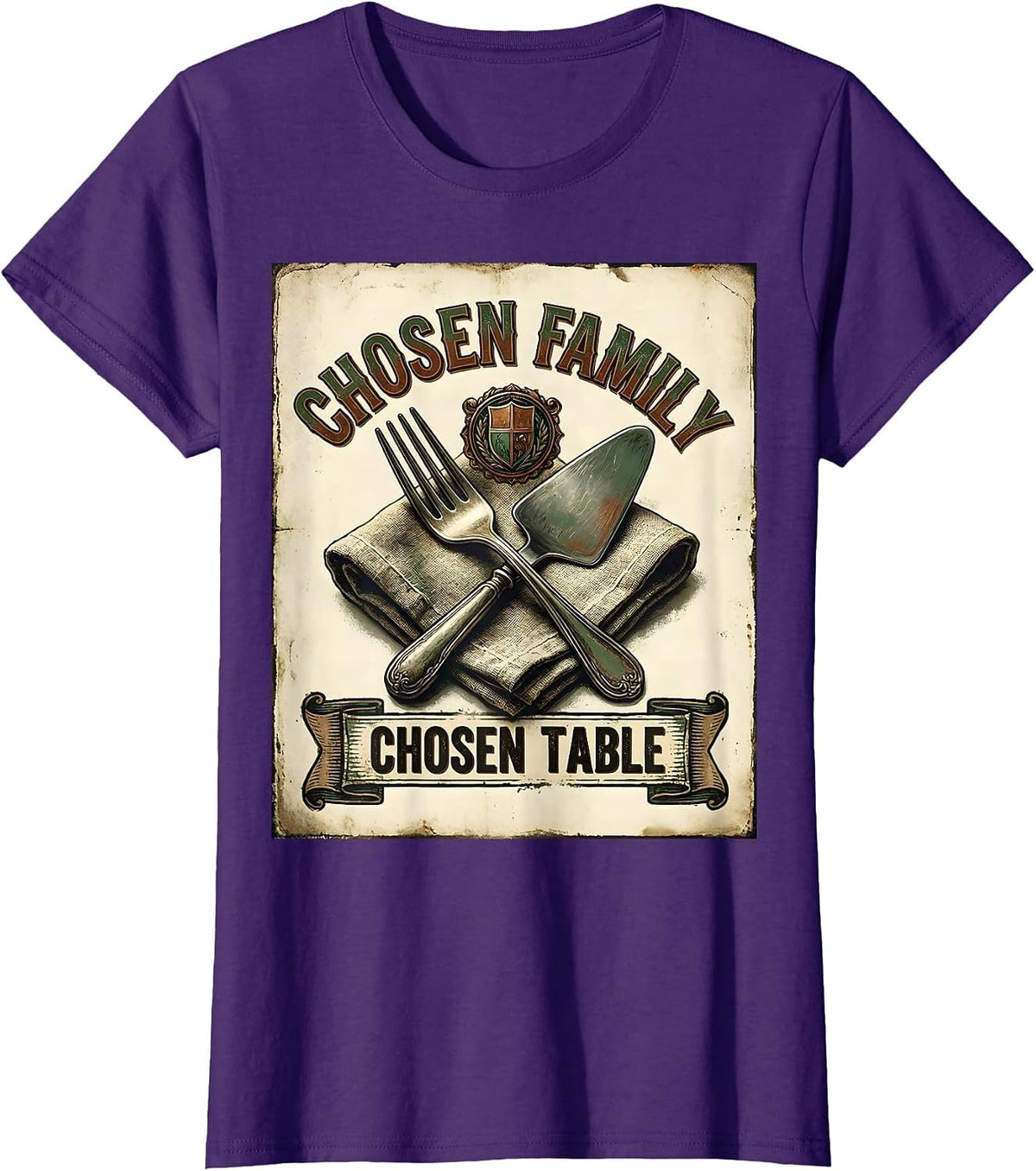 Women's Chosen Family Chosen Table Vintage Friendsgiving Matching T-Shirt - Purple