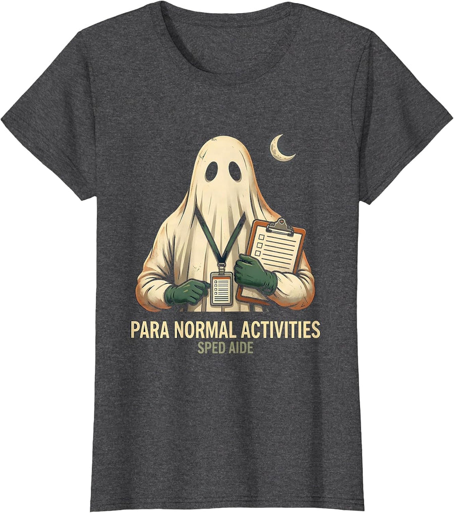 Women's Para Normal Activities SPED Aide Vintage Teacher Halloween T-Shirt - Dark Heather Grey