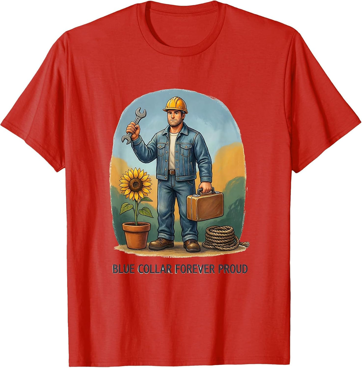 Blue Collar Forever Proud Labor Day Design T-Shirt - Red