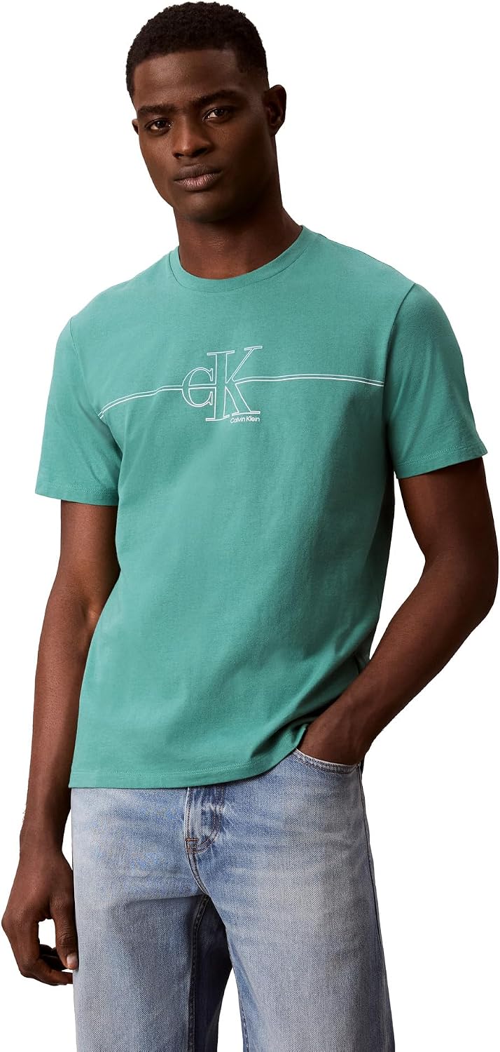 Calvin Klein Men's Classic Fit Short Sleeve Ck Line Crewneck Tee - Wild Green