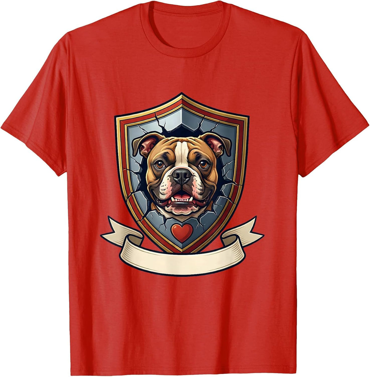 Men's Pittie Crest Pit Bull Dog Lover Mom Humor T-Shirt - Red