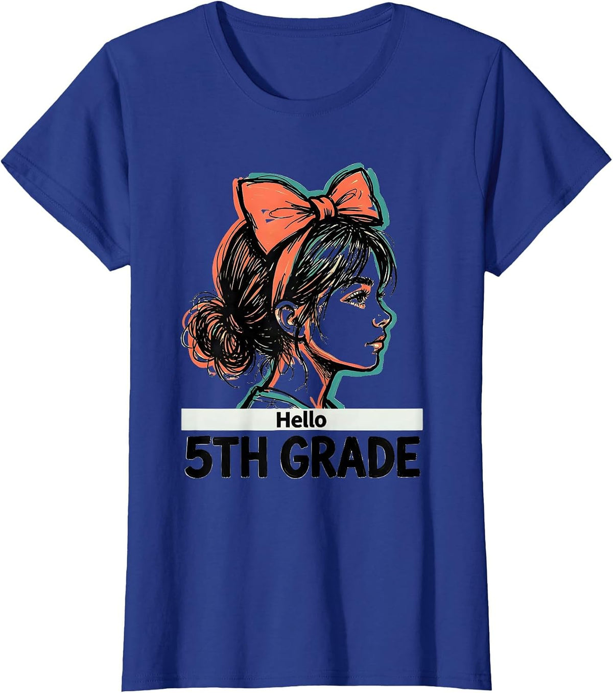 Women's Hello 5th Grade Messy Bun Back To School Grade Level T-Shirt - Royal Blue