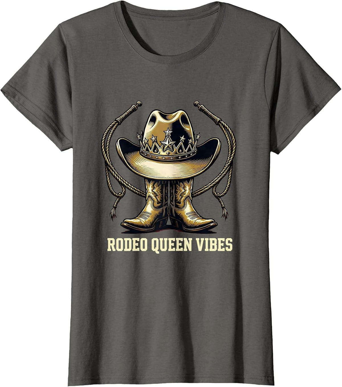 Women's Rodeo Queen Vibes Western Cowgirl Design T-Shirt - Asphalt Grey
