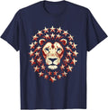 Red White and Blue Star-Spangled Lion Design T-Shirt - Navy Blue