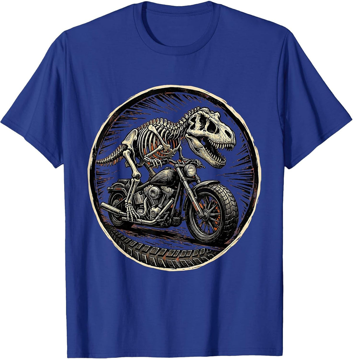 Men's T-Rex Skeleton Riding Motorcycle Dinosaur T-Shirt - Royal Blue