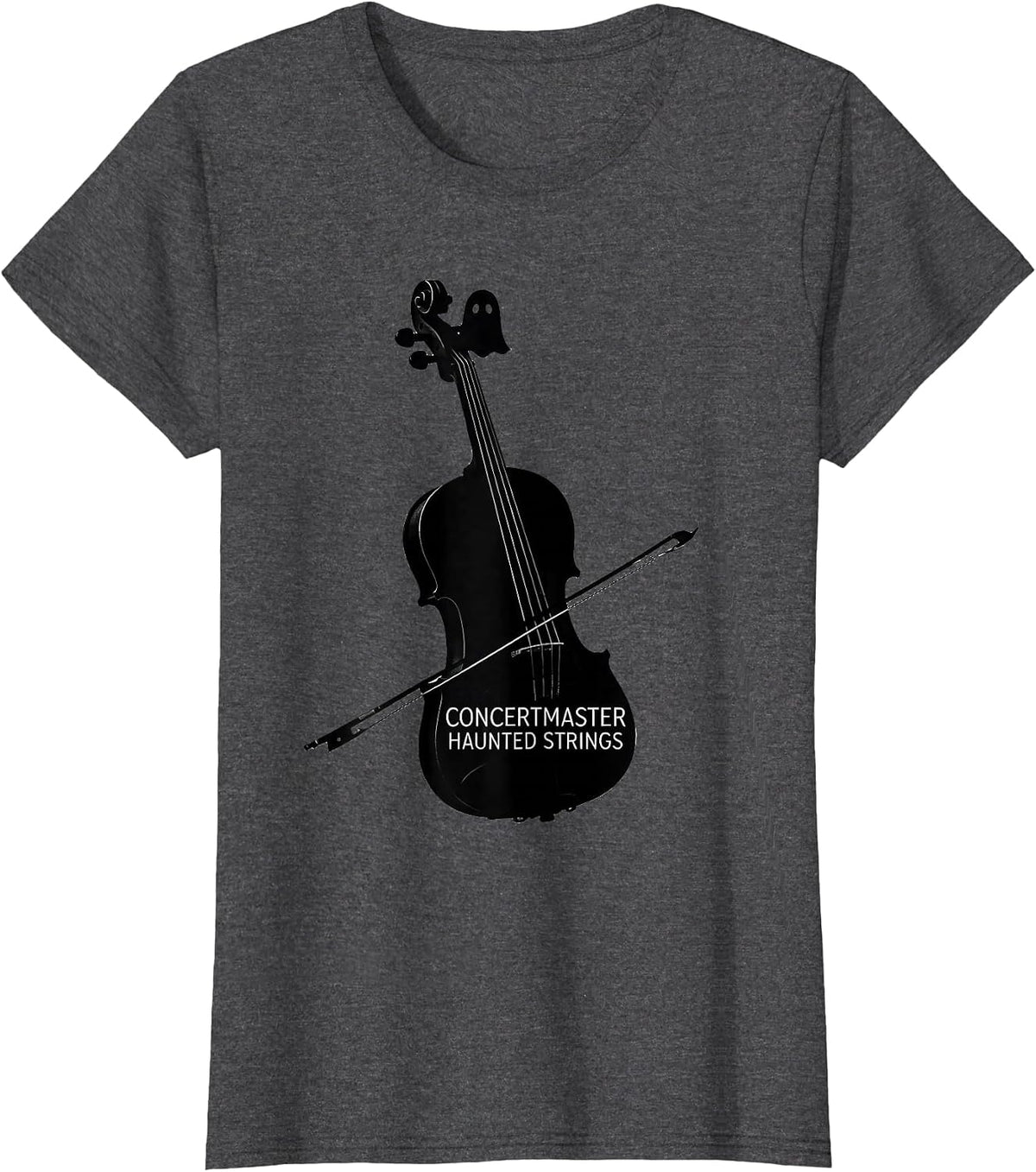 Women's Concertmaster, Haunted Strings Whimsical Music Teacher Ghost T-Shirt - Dark Heather Grey
