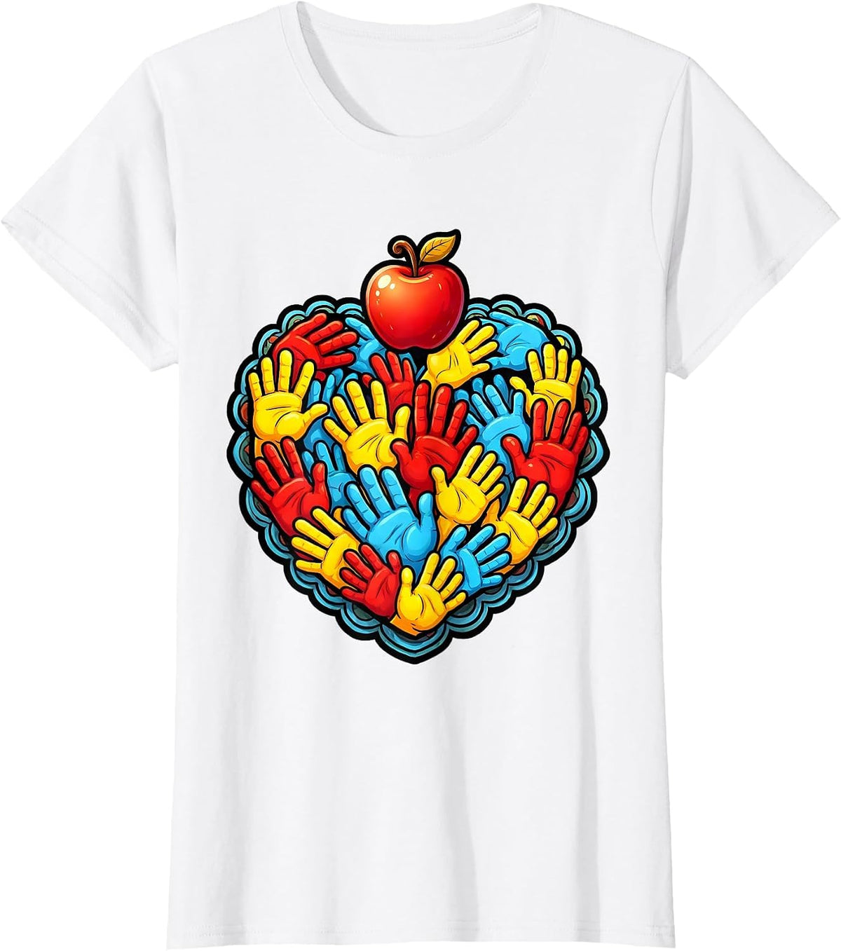 Kindergarten Teacher Tiny Handprints Heart Design T-Shirt - White